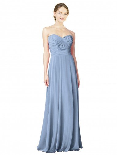 Cheapest Draped Strapless Sweetheart Full Length Chiffon Bridesmaid Dress UK