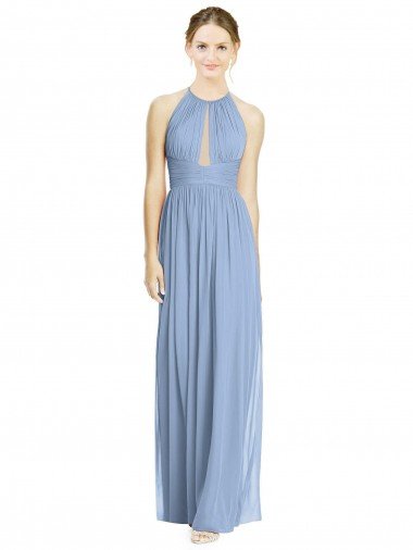 Cheapest Open Back Long Chiffon Halter Bridesmaid Dress UK