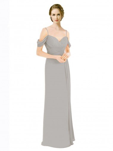 Cheapest Draped Cold Shoulder Chiffon Bridesmaid Dress with Pleated Wrap Bodice UK