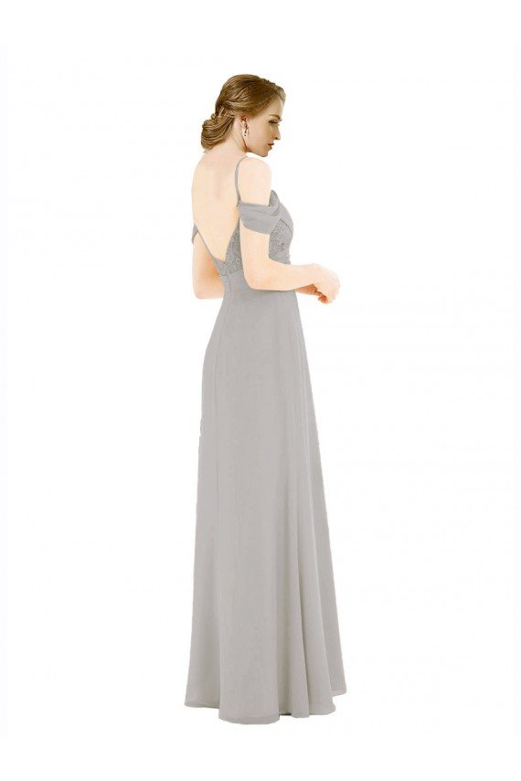 Cheapest Draped Cold Shoulder Chiffon Bridesmaid Dress with Pleated Wrap Bodice UK