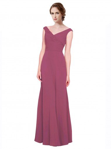 Cheapest V-Neckline Long Chiffon Bridesmaid Dress with Wide V-Back UK