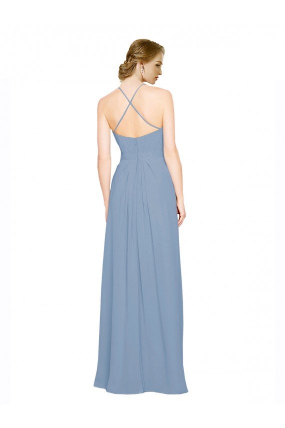 Cheapest Pleated Halter Neckline A-Line Chiffon Bridesmaid with Criss Cross Back UK