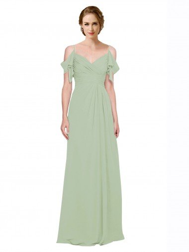 Cheapest Split Cold Shoulder Draped A-Line Chiffon Bridesmaid Dress UK