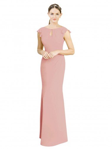 Cheapest Chiffon Cap Sleeves Long Bridesmaid Dress with Keyhole UK