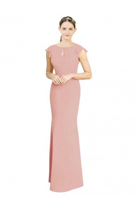 Cheapest Chiffon Cap Sleeves Long Bridesmaid Dress with Keyhole UK