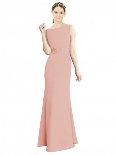 Cheapest Full Length Long Chiffon Bridesmaid Dress with Pleated Lace Waist UK