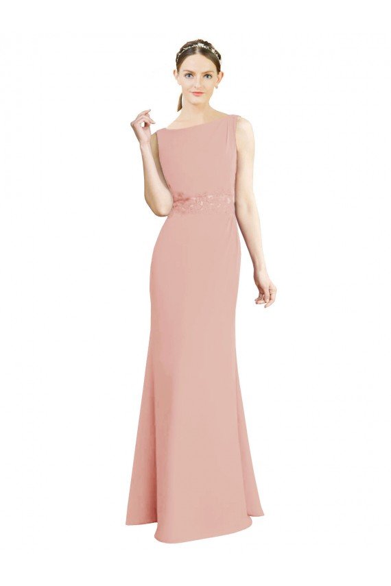 Cheapest Full Length Long Chiffon Bridesmaid Dress with Pleated Lace Waist UK