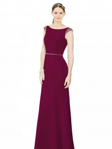 Cheapest Slim Chiffon Bridesmaid Dress with Embellished Capped Sleeves UK