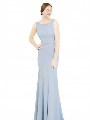 Cheapest Full Length Chiffon Bridesmaid Dress with Sparkly Neckline and Belt UK