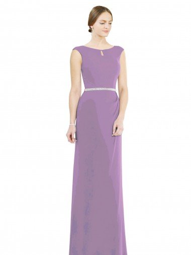 Cheapest Long Chiffon Bridesmaid Dress with Boat Neckline and Keyhole UK