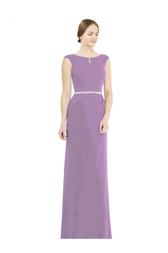 Cheapest Long Chiffon Bridesmaid Dress with Boat Neckline and Keyhole UK