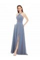 Cheapest High Neck Chiffon Bridesmaid Dress with Draped Bodice UK