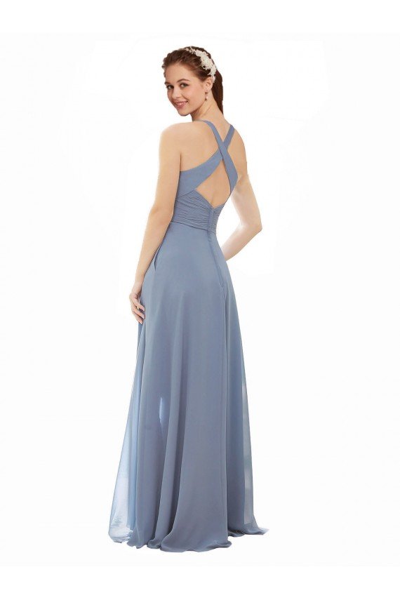 Cheapest High Neck Chiffon Bridesmaid Dress with Draped Bodice UK