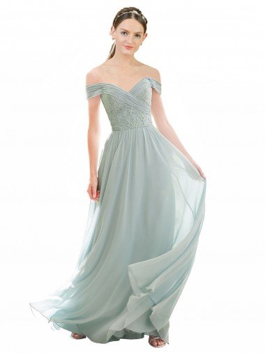 Cheapest Romantic Bridesmaid Dress with Embroidered Off the Shoulder Bodice UK