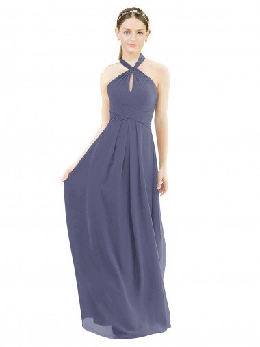 Cheapest High Halter Neck Chiffon Bridesmaid Dress with Twist-Tie UK