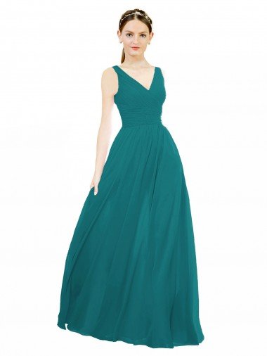 Cheapest Figure Flattering Chiffon Bridesmaid Dress with Draped V-Neck Bodice UK