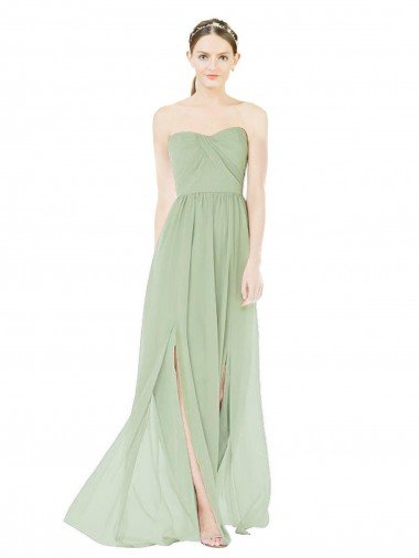 Cheapest Strapless Draped Bodice Maxi Bridesmaid Dress with Front Slits UK