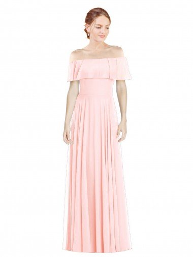 Cheapest Off the Shoulder Long Bridesmaid Dress With Ruffle Overlay UK