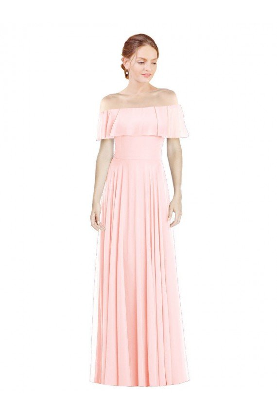 Cheapest Off the Shoulder Long Bridesmaid Dress With Ruffle Overlay UK