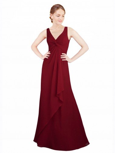 Cheapest Twist-Knot V-Neckline Long Chiffon Bridesmaid Dress UK