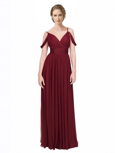 Cheapest Off the Shoulder V-Neck Petite Chiffon Bridesmaid Dress with Open Back UK