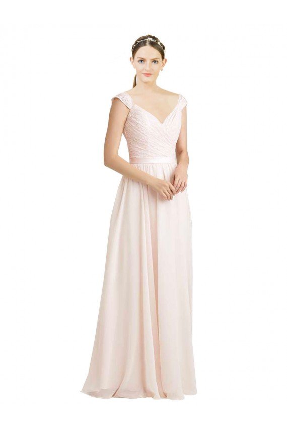 Cheapest Sweetheart A-Line Chiffon Bridesmaid Dress with Ruched Lace Bodice UK
