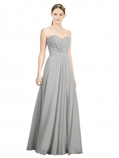 Cheapest Sweetheart Strapless Draped Long Chiffon Bridesmaid Dress UK