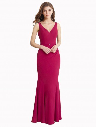 Cheapest V-Neck Mermaid Chiffon Bridesmaid Dress / Prom Dress with V-Back and Belt UK