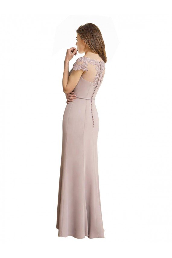 Cheapest Capped Sleeves Embroidered with Applique Lace Mermaid Chiffon Bridesmaid Dress UK