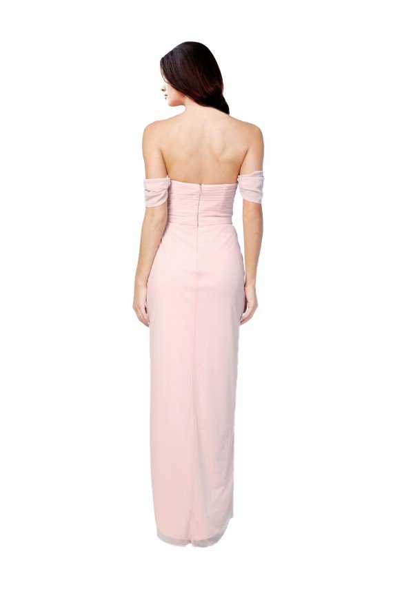 Cheapest High Low Off the Shoulder Strapless Ruched Chiffon Bridesmaid Dress UK