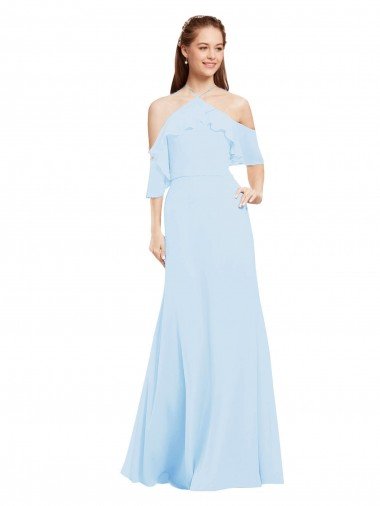 Cheapest Chiffon Halter Neck Bridesmaids Dress with Flounced Neckline UK