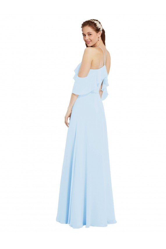 Cheapest Chiffon Halter Neck Bridesmaids Dress with Flounced Neckline UK