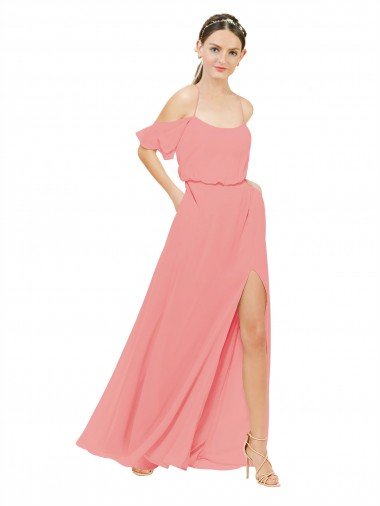 Cheapest Draped Off the Shoulder Sleeves Chiffon Bridesmaid Dress UK