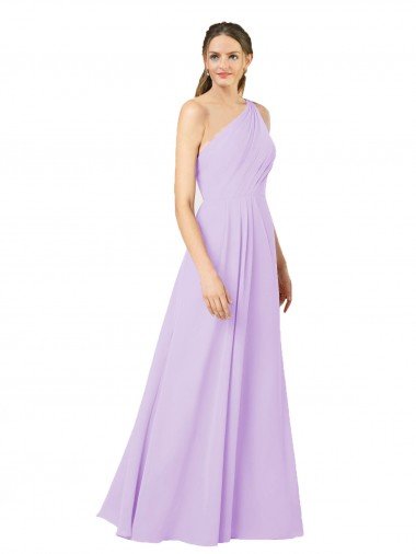 Cheapest Grecian Inspired Simple One Shoulder Chiffon Formal Bridesmaid Dress with Ruching UK