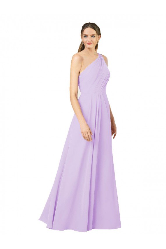 Cheapest Grecian Inspired Simple One Shoulder Chiffon Formal Bridesmaid Dress with Ruching UK