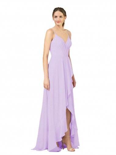 Cheapest High-Low Chiffon Bridesmaid Dress with Ruffle Detail UK