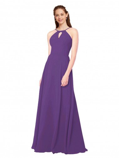 Cheapest High Halter Chiffon Bridesmaid Dress with Keyhole UK