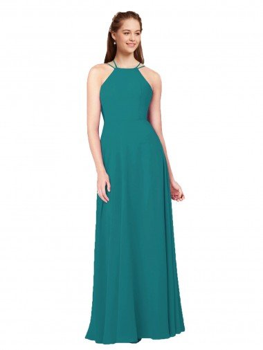 Cheapest Simple Chiffon Bridesmaid Dress with High Halter Neckline UK