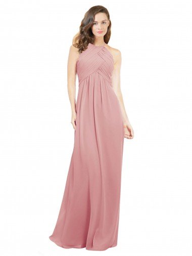 Cheapest Chiffon Bridesmaids Dress with Draped Bodice and Keyhole Back UK