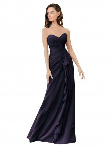 Cheapest Strapless Chiffon Bridesmaids Dress with Sweetheart Neckline UK