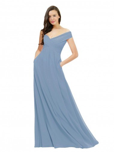 Cheapest Chiffon Bridesmaid Dress with Classic Off the Shoulder Neckline UK