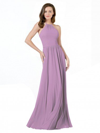 Cheapest High Halter Chiffon Bridesmaid Dress with Ruffle Details Back UK