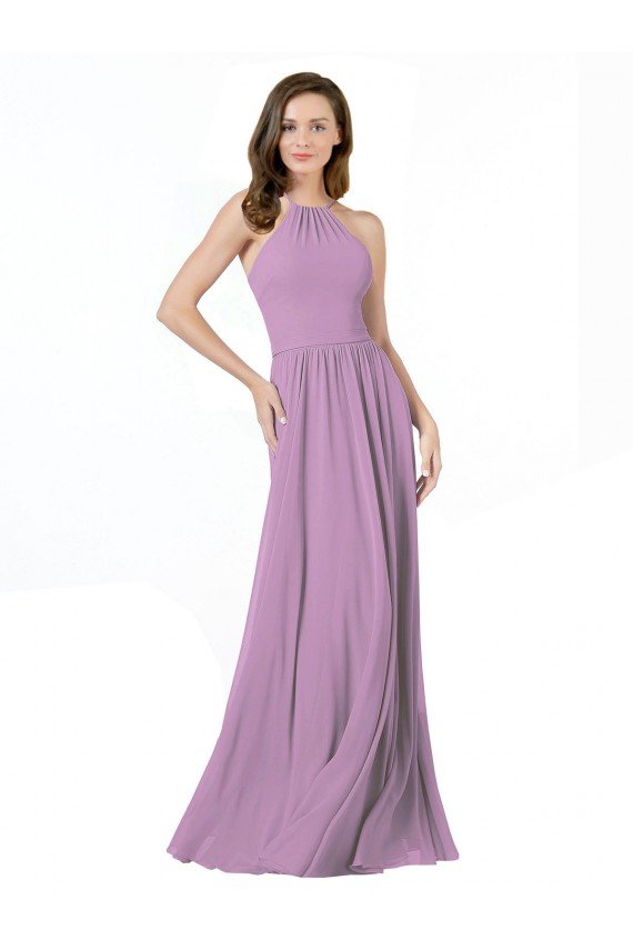 Cheapest High Halter Chiffon Bridesmaid Dress with Ruffle Details Back UK