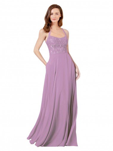 Cheapest Floral Detailed Chiffon Bridesmaid Dress with Keyhole Back UK