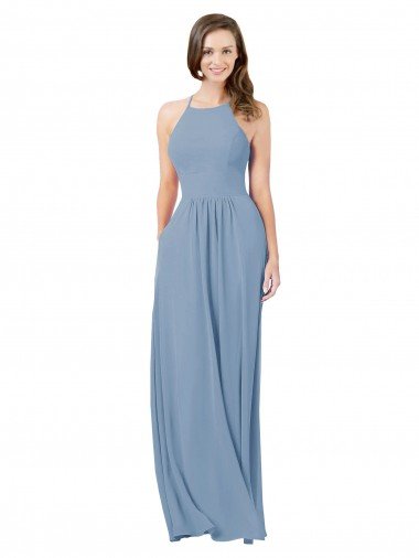 Cheapest Chiffon Bridesmaid Dress with High Halter Neckline UK