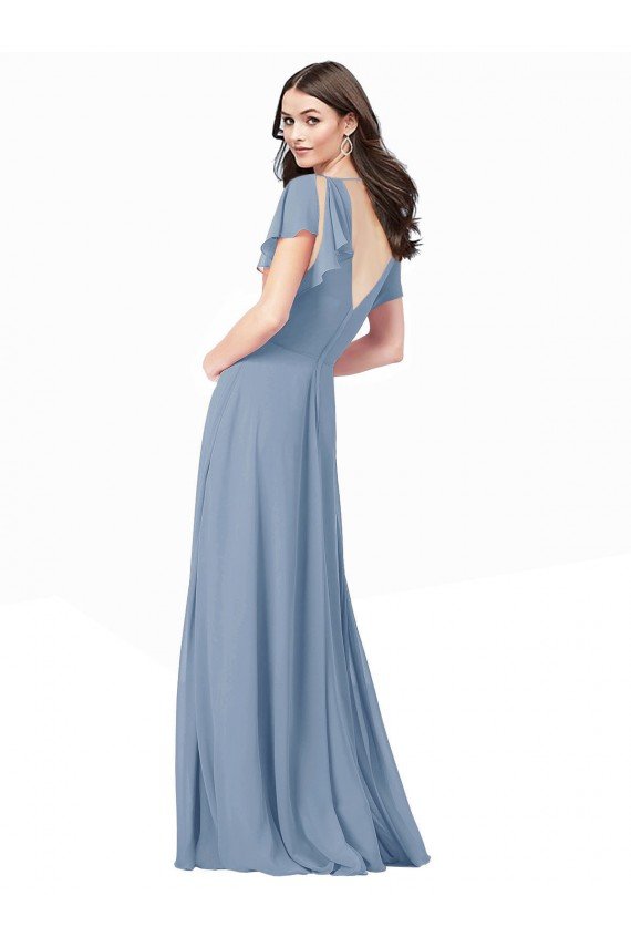 Cheapest Chiffon Bridesmaid Dress / Prom Dress with Flutter Sleeves and Front Slit UK