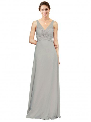 Cheapest V-Neck Chiffon Bridesmaid Dress with Illusion Gathered Bodice UK