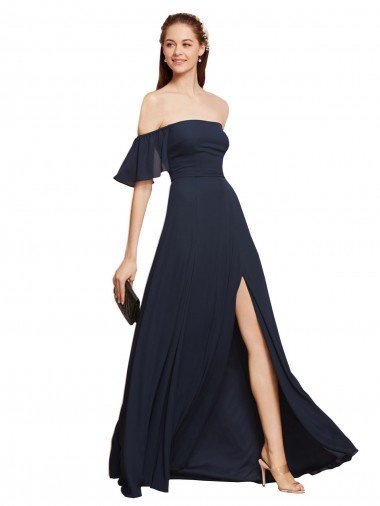 Cheapest Off the Shoulder Floaty Sleeves Chiffon Bridesmaid Dress / Prom Dress with High Slit UK