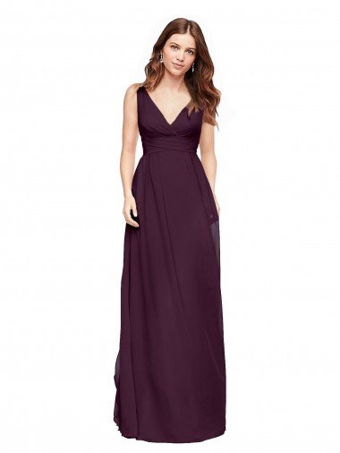 Cheapest Plunging V-Neckline Long Chiffon Bridesmaid Dress with Deep V-Back UK