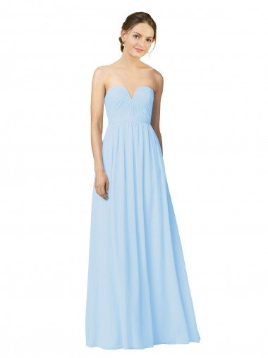 Cheapest Full Length Chiffon Bridesmaid Dress with Deep Sweetheat and Shirred Bodice UK